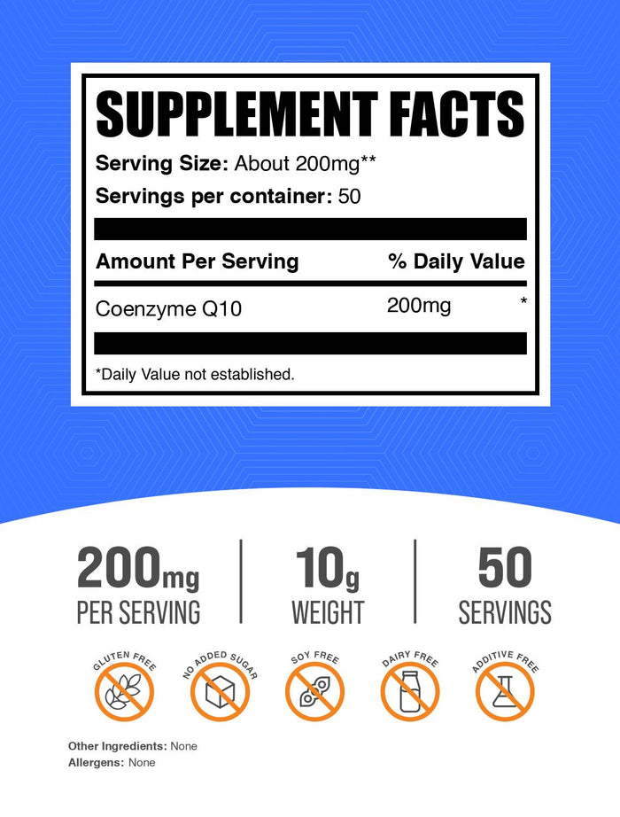 Coenzyme Q10 (CoQ10) powder label 10g
