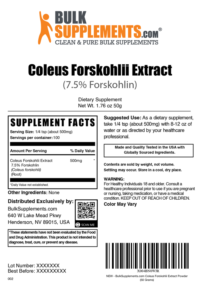 Coleus forskohlii extract powder label 50g