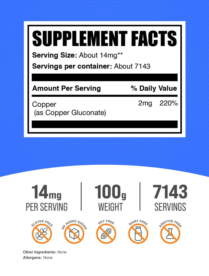 Copper gluconate powder label 100g