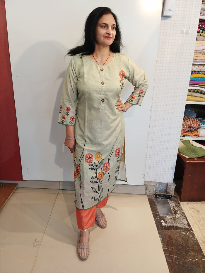 Cotton with sequin work ready to wear suit set