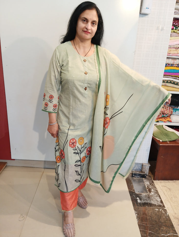 Cotton with sequin work ready to wear suit set