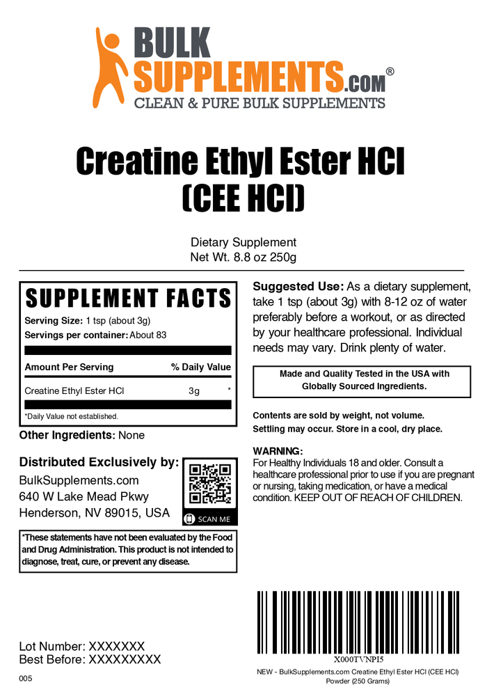 Creatine ethyl ester powder label 250g
