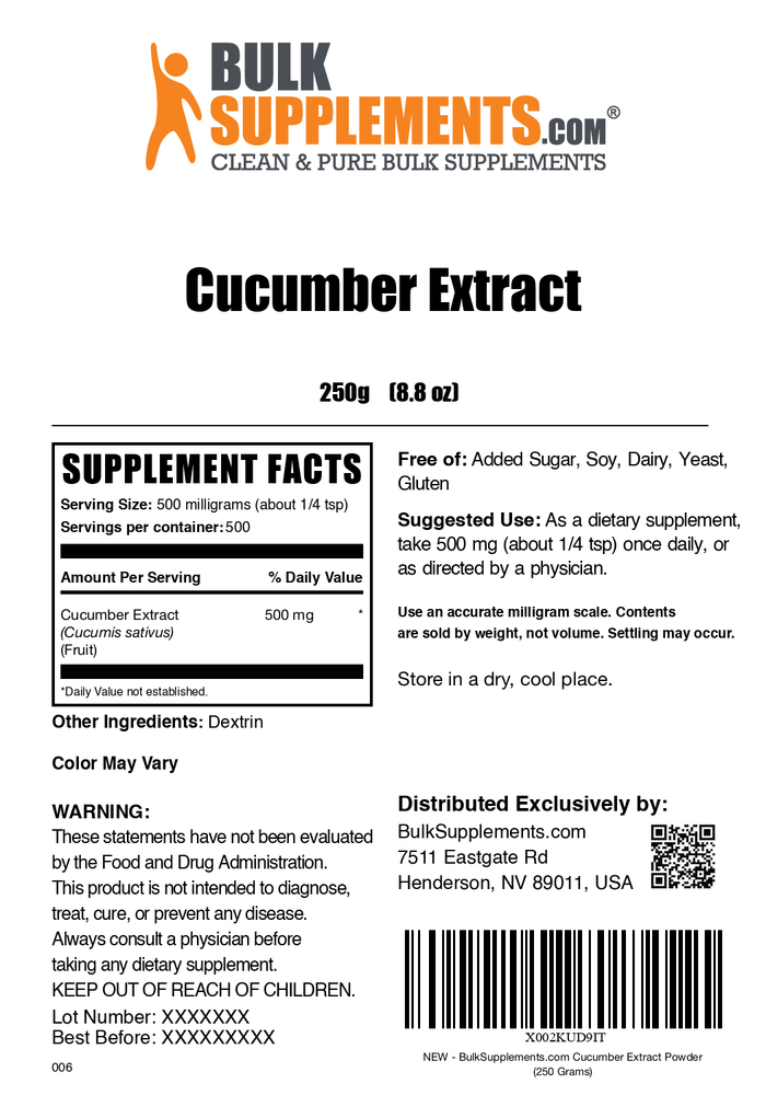 Cucumber extract powder label 250g