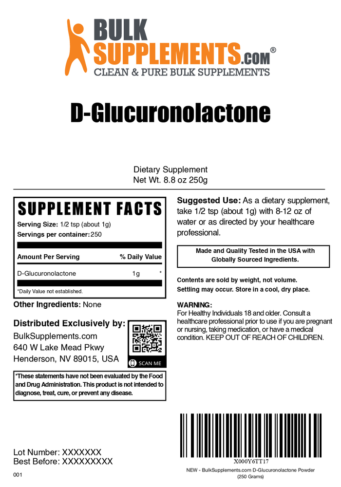 D-Glucuronolactone Powder 250g Bag Label