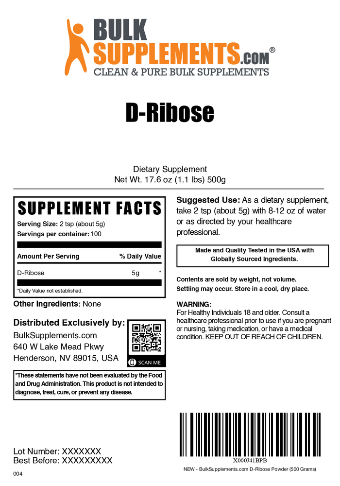 D-Ribose Powder 500g Plain Label