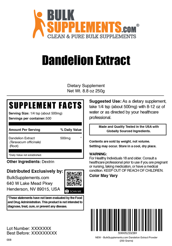Dandelion extract powder label 250g