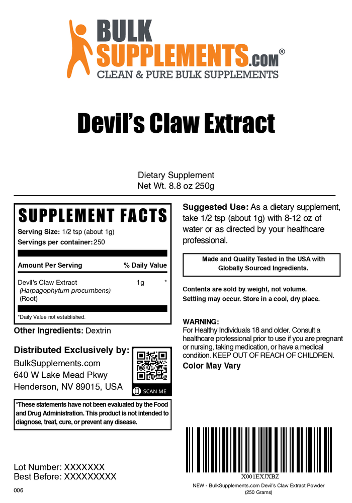Devil's claw extract powder label 250g