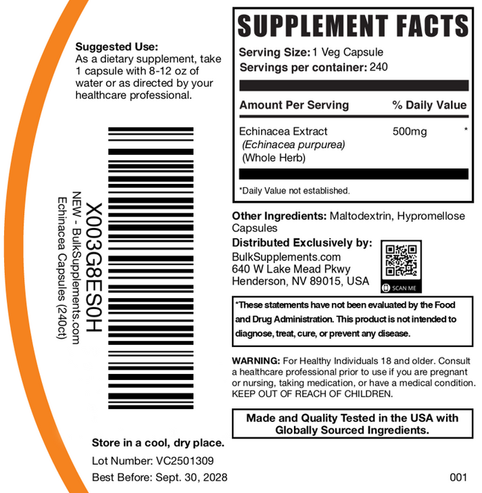 Echinacea Extract Capsules 240ct Plain Label