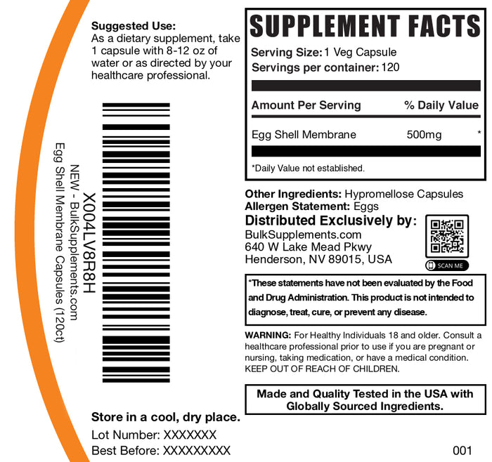 Egg shell membrane collagen 120 capsules label