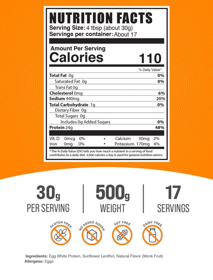 Egg white protein powder label 500g
