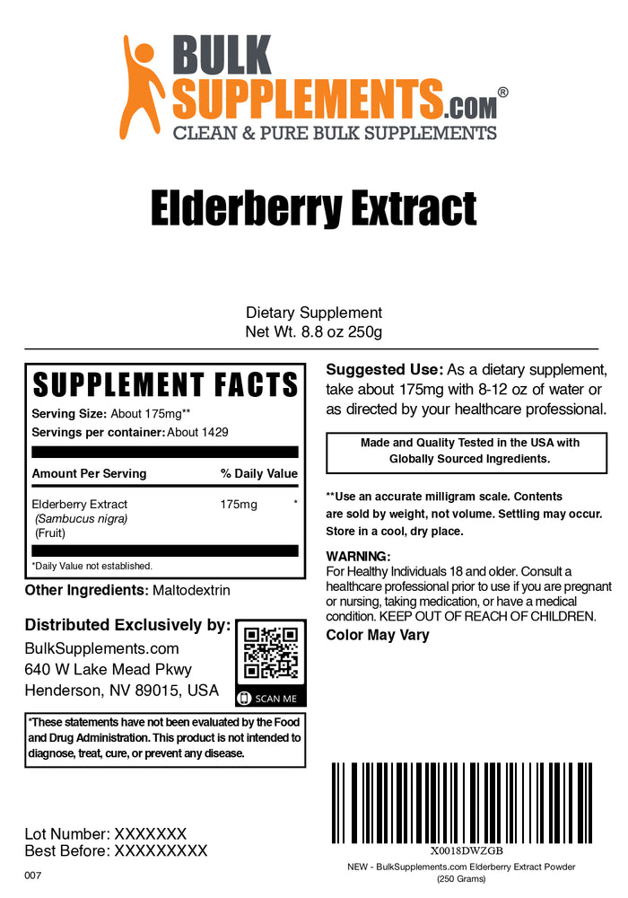 Elderberry extract powder label 250g