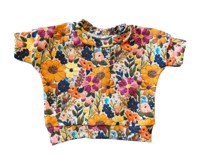 Embroidered Floral Grow with me 0-6m Dolman shirt