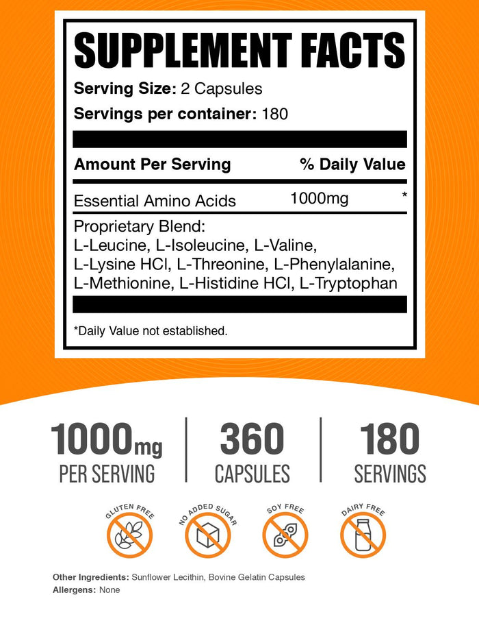 Essential Amino Acids EAA 360 capsules label