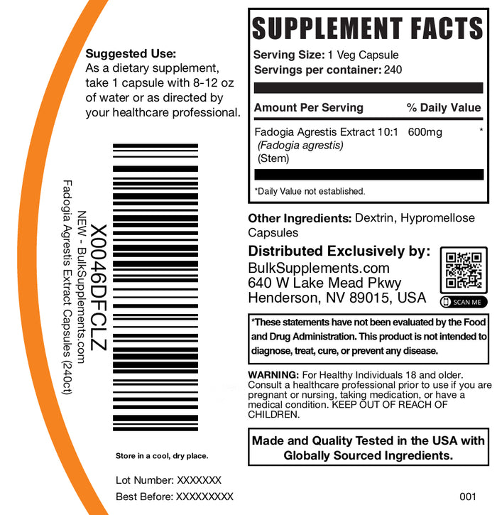 Fadogia agrestis 240 capsules label