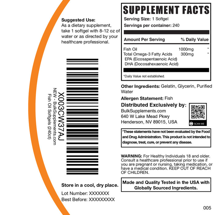Fish Oil 1000mg 240 Softgel label