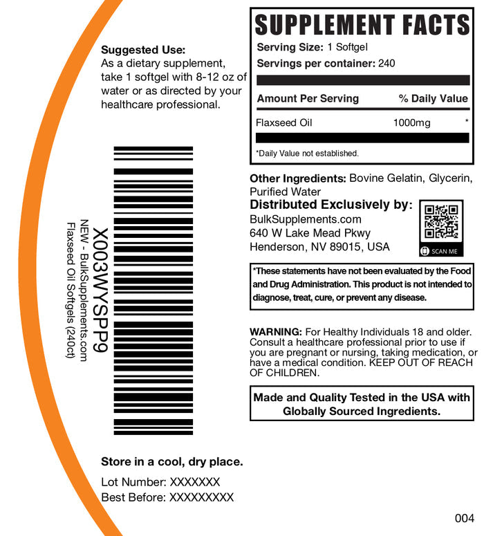 Flaxseed oil 240 softgels label