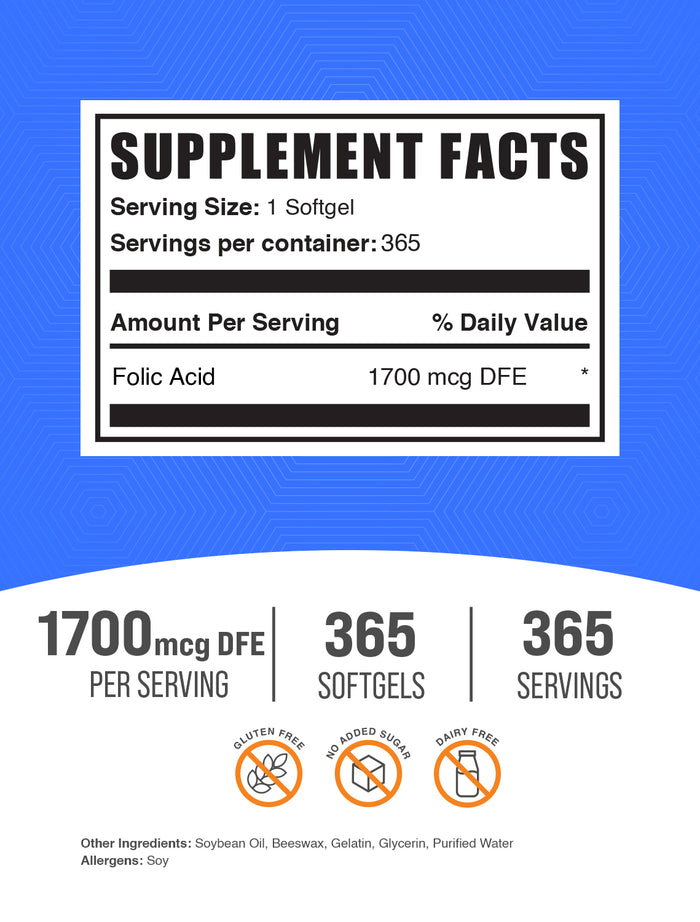 Folic acid 365 softgels label