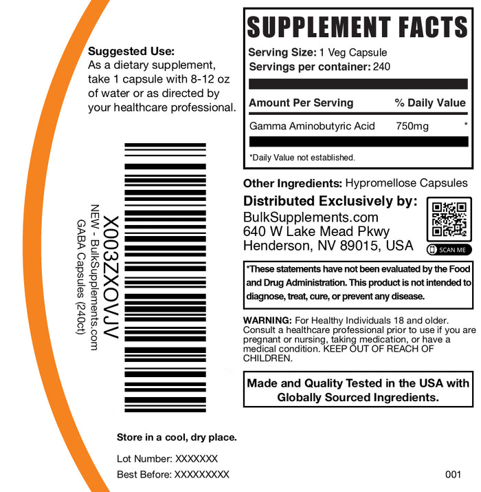 GABA 240 capsules label