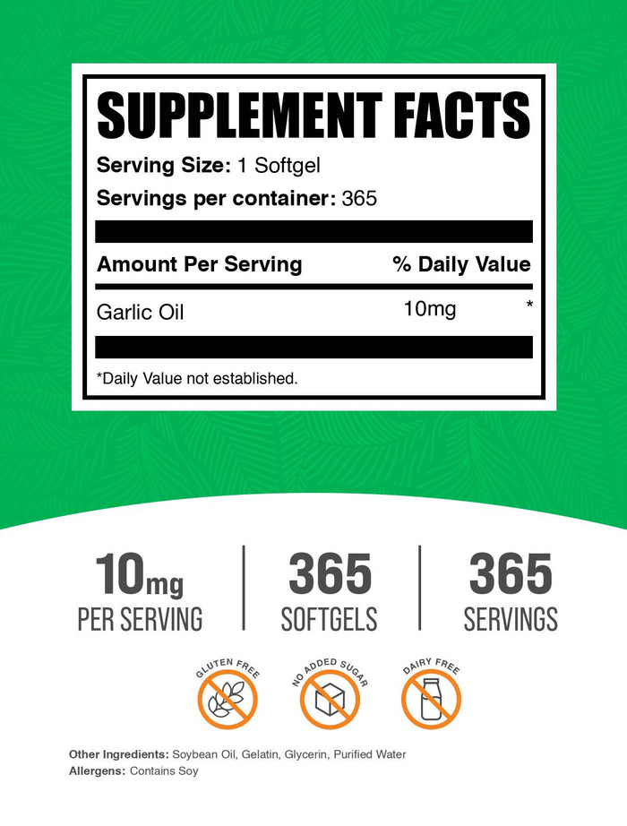 Garlic oil 365 softgels label