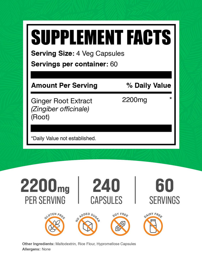 Ginger Root Extract Capsules 240ct Label