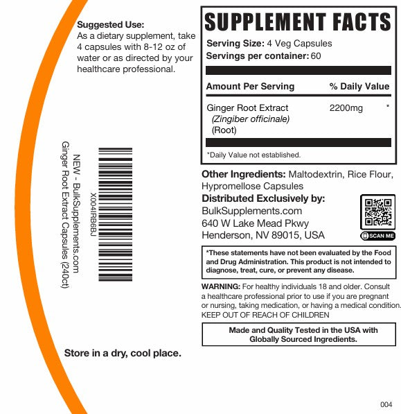 Ginger Root Extract Capsules 240ct Plain Label