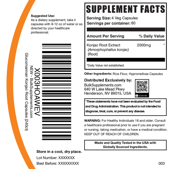 Konjac root 240 capsules label