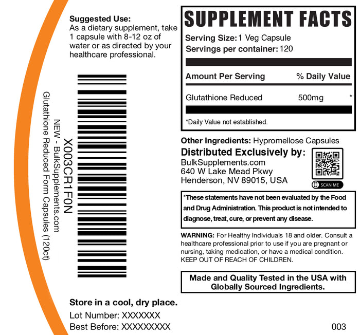 Glutathione reduced 120 capsules label