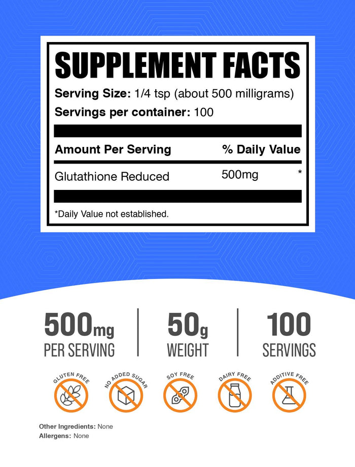Glutathione powder reduced form label 50g