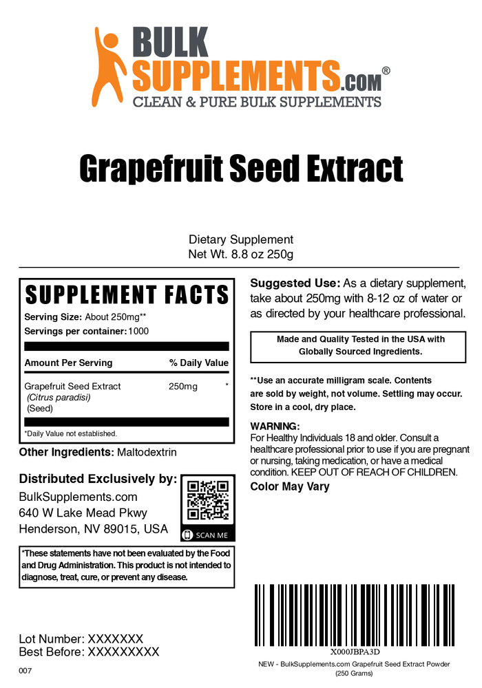 Grapefruit seed extract powder label 250g