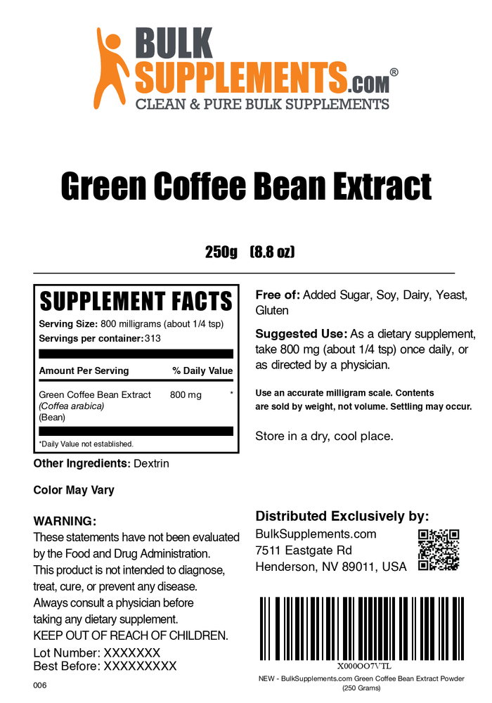 Green Coffee Bean Extract powder label 250g