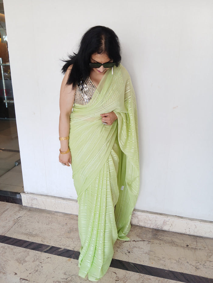GREEN FLOWY SAREE