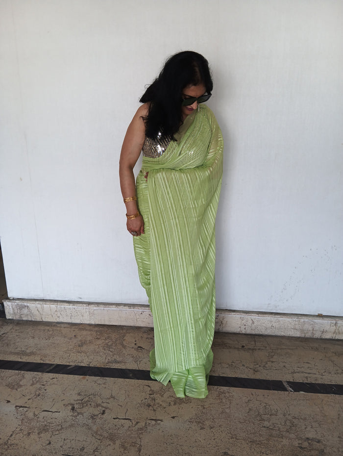 GREEN FLOWY SAREE