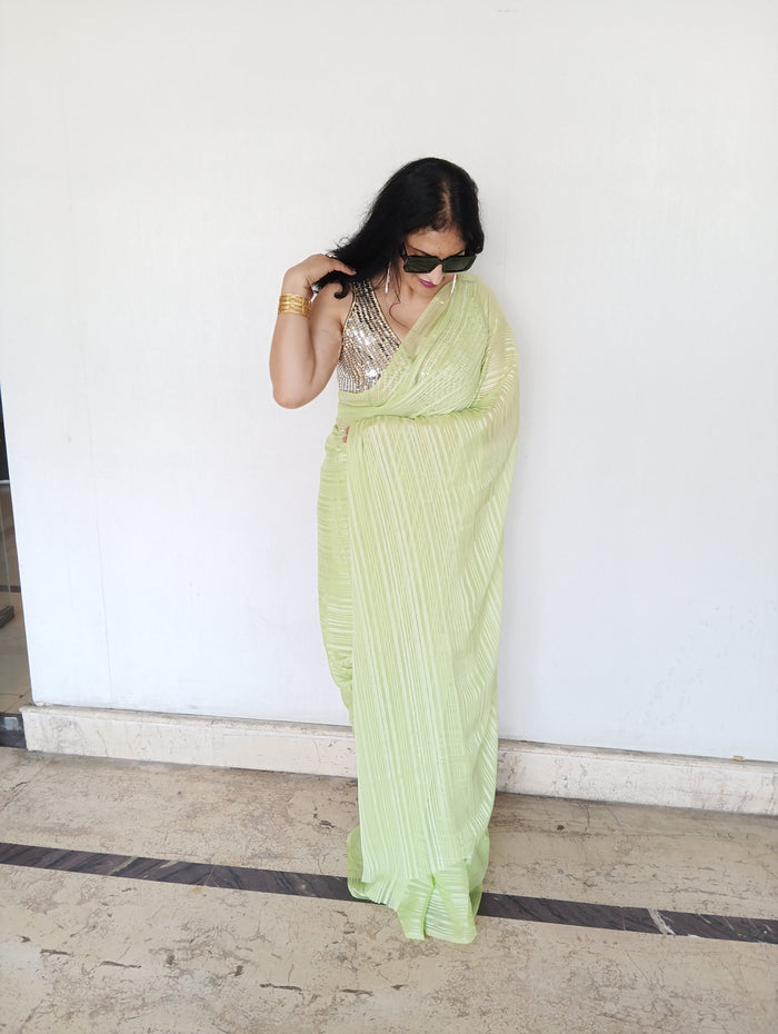 GREEN FLOWY SAREE