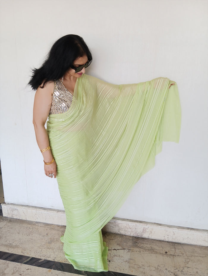 GREEN FLOWY SAREE