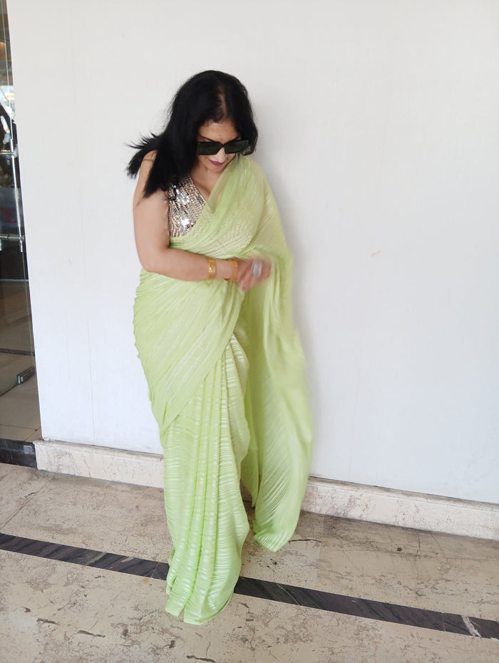 GREEN FLOWY SAREE