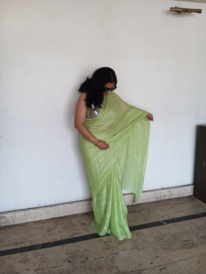 GREEN FLOWY SAREE