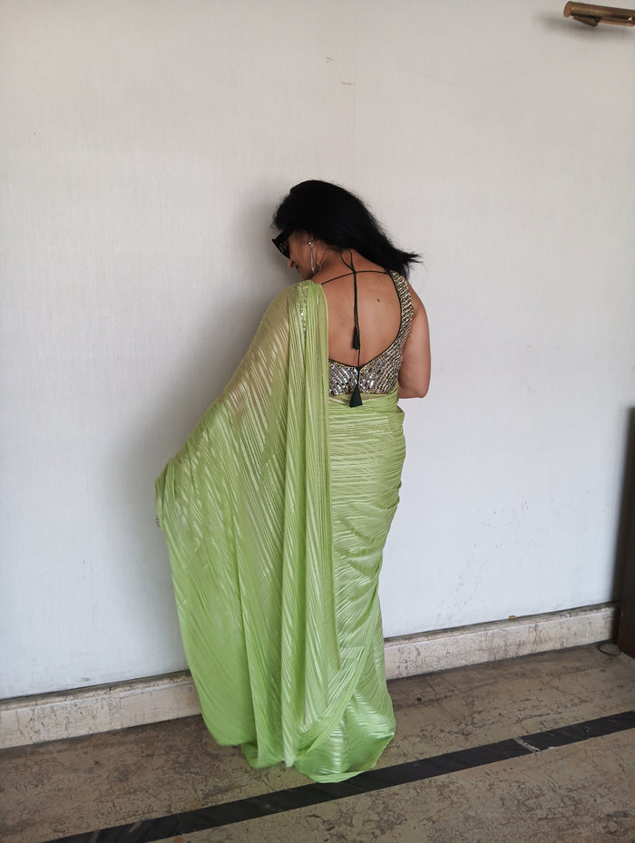 GREEN FLOWY SAREE