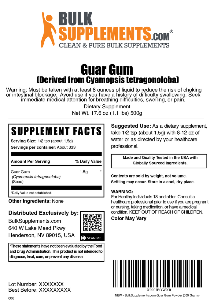 Guar gum powder label 500g
