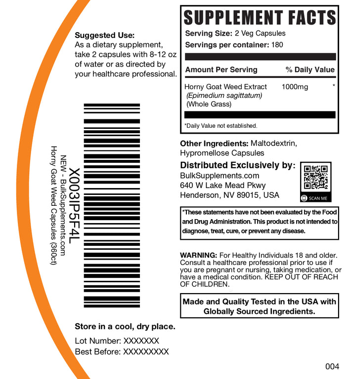 Horny goat weed 360 capsules label