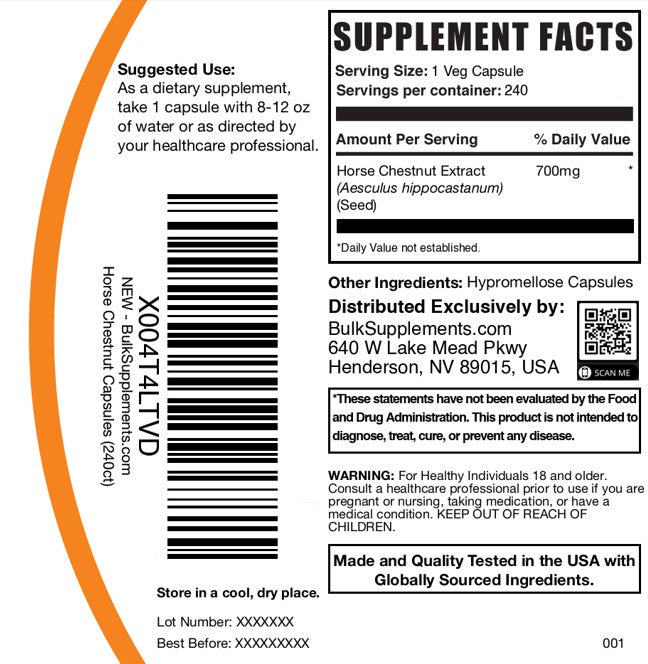 Horse Chestnut Extract Capsules 240ct Plain Label