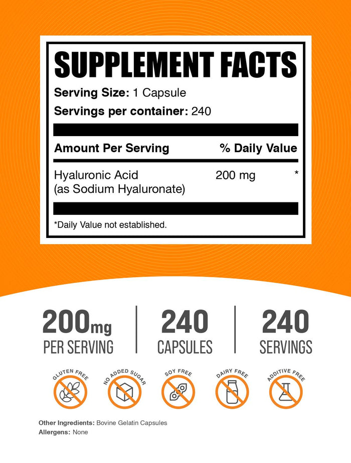 Hyaluronic acid capsules 240 ct label
