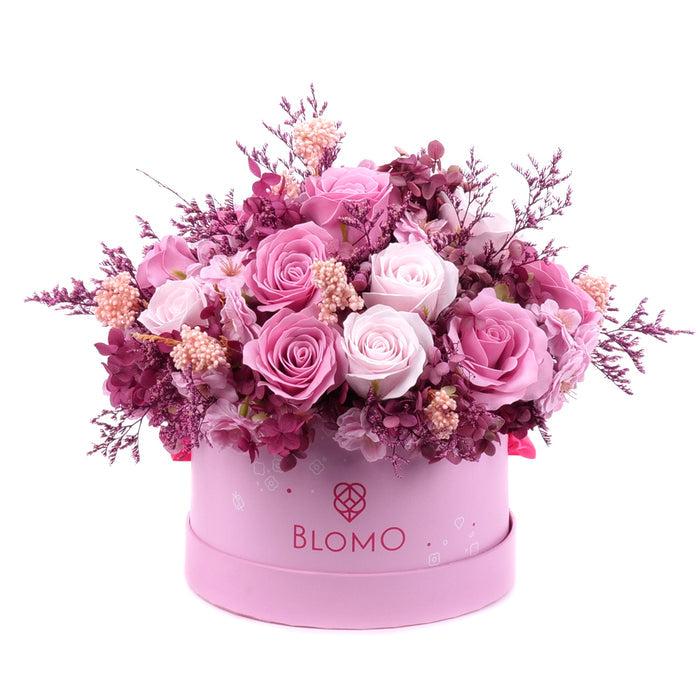 Irigo ružový BLOMO box "M" 15 parfume voňavé ruže, hortenzia, limonka a ozothamnus