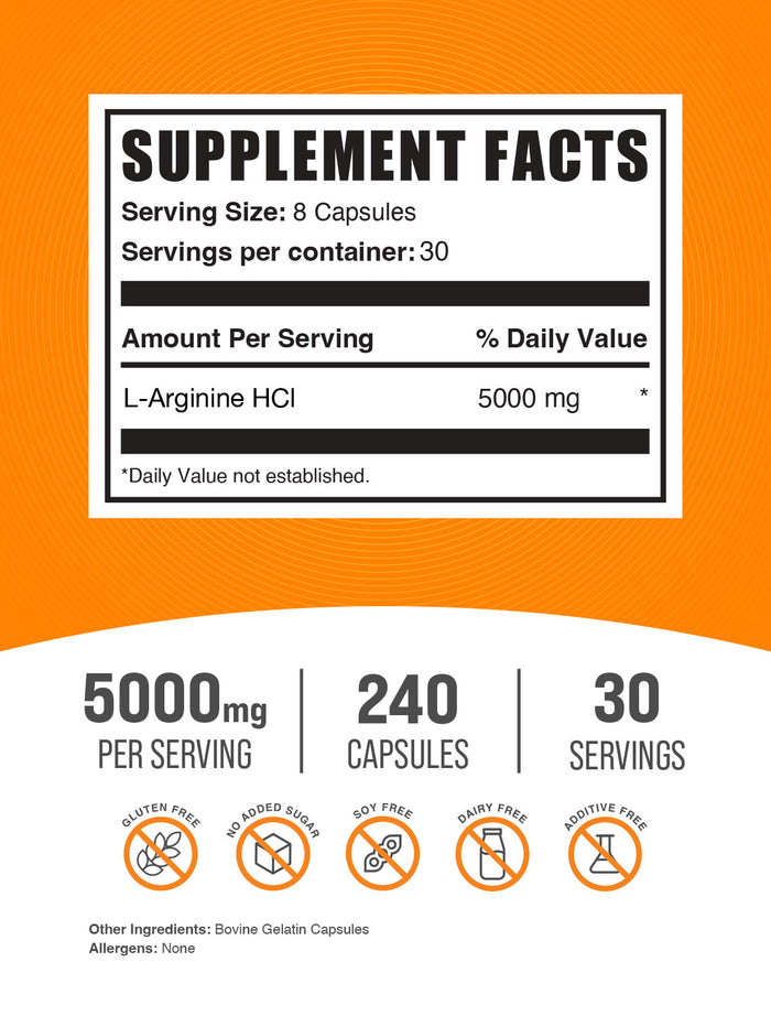 L-Arginine HCl 240 capsules label