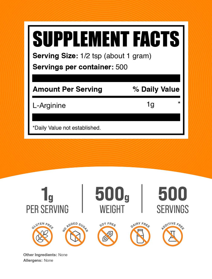 L-Arginine Base Powder 500g Label