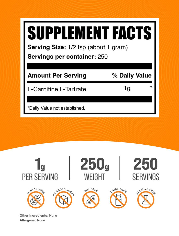 L-Carnitine L-Tartrate powder label 250g