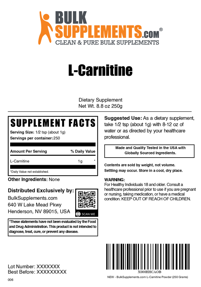 L-Carnitine powder label 250g