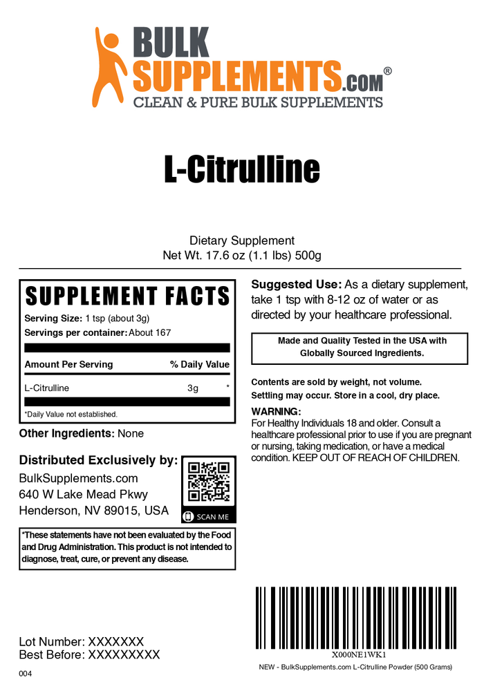 L-Citrulline powder label 500g