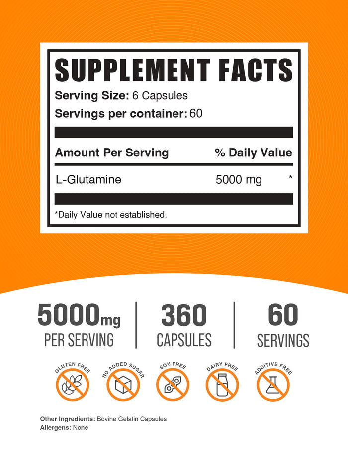 L-Glutamine 360 capsules label