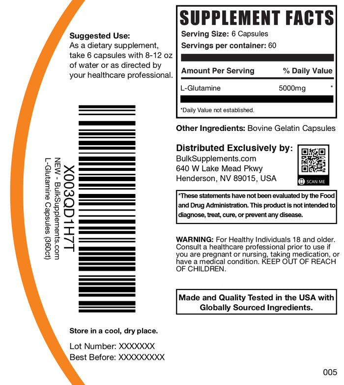 L-Glutamine 360 capsules label