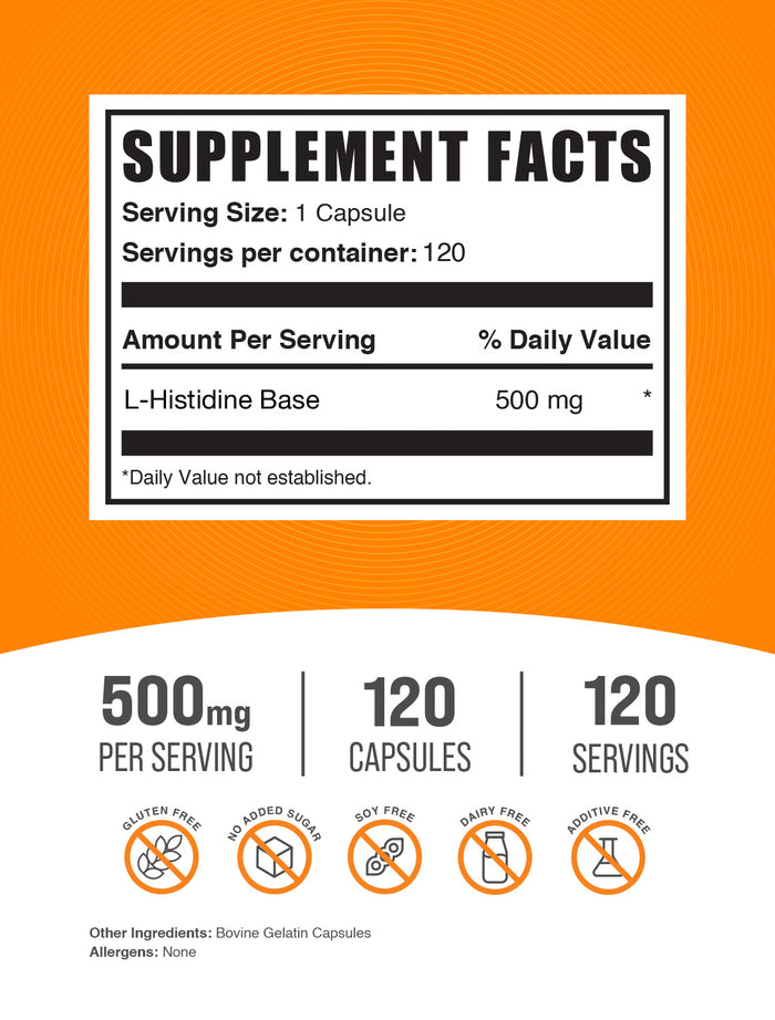 L-Histidine 120 capsules label